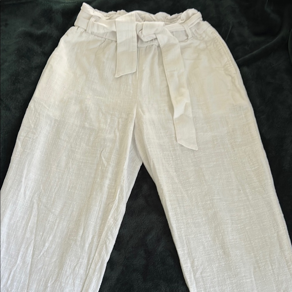 Women's Cream Paperbag Waist Pants